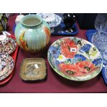 A Jonathan Cox 'Farmers Nightmare' Bowl, streaked pottery bowl, Honiton owl ashtray. (3)