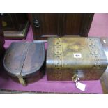 A XIX Century Inlaid Walnut Box, (lacking interior), complete with key; together with a leather box,