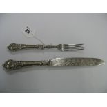 A XIX Century Hallmarked Silver Handled Knife and Fork, J. Gilbert, Birmingham 1856, each allover