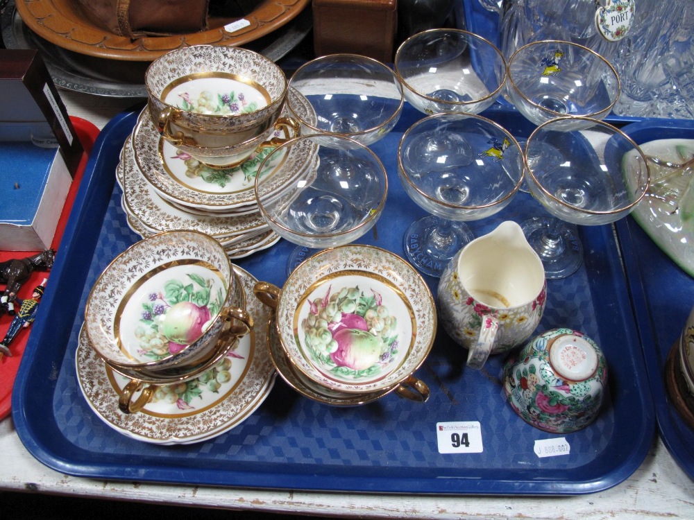 Six Babycham Glasses, Stanley fruit design tea ware of eighteen pieces, Grimwades 'Marguerite'