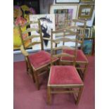 A Set of Six Ash Ladder Back Chairs, two arms, four single, with drop in seats, square legs,