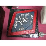 An Original Early 1900's Garage Wall Plaque for 'Power Petrol', 1/4 ½ per gallon.