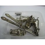 Two Pairs of Hallmarked Silver Pepperettes, (marks rubbed), together with two hallmarked silver