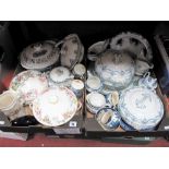 Blue and White Transfer Printed Dinnerwares, including Losol ware tureens, Coalport and Wedgwood