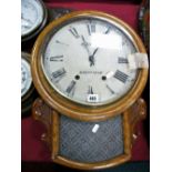 An E. Rippon Sheffield Late XIX/Early XX Century Oak Cased White Dial Wall Clock, with circular