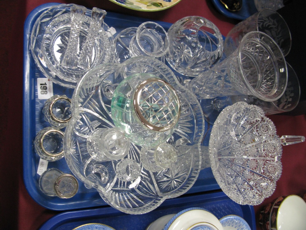 Lead Crystal Vases, pin dishes, bell, shaped circular bowl, a pair of salts and bud vase, each