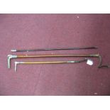 Two Horn Handled Riding Crops, military baton having crest to plated handle. (3)