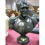 A Bronze Effect Bust of Napoleon, on circular base, 33.5cm high.