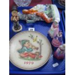A Goebel 1972 Year plate, Goebel 'Serenade' figure, and three Royal Doulton figurines Bridesmaid,