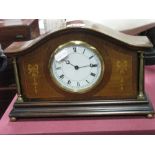 An Edwardian Inlaid Mahogany Dome Cased Mantel Clock, with swag and ribbon decoration and twin brass