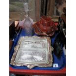 Hors d'oeuvre's, handkerchief vase, carnival glassware, decanter, swan:- One Tray