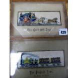 Two Thomas Stevens Silk Pictures, "The Good Old Days" and "The Present Time". (2)