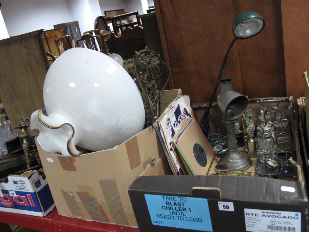 An Early XX Century Veritas Reflector Lamp, elm cased barometer, capstan inkwell, vinyl, desk