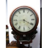 A Late XIX Century Mahogany Drop Dial Wall Clock, painted dial with Arabic numerals and indistinct