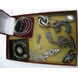 XIX Century and Later Brooches, including marcasite set, horseshoe, "Thailand", modern pendant on