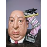 Royal Doulton Large Character Jug "Alfred Hitchcock", D6987 (pink shower curtain handle).