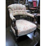 An Early XX Century Mahogany Salon Chair, with upholstered back, arms and seat, pierced splat, on