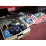 A Praktica BX20 Camera, flash, glassware, brass mortars and pestles, etc:- One Box including bag