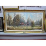 A Mid XX Century Oil on Canvas, The Hunting Party, 50 x 100cm, signed indistinctly lower left.