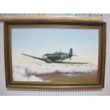 A Kenneth Bruce Cox (Sheffield Artist) Study of a Spitfire Plane in Flight, oil on board, 40 X 60cm,