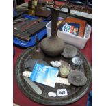 Ammonites, 2nd class stamps, penknife, Middle Eastern tray, ewer, etc.