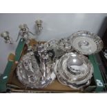 Assorted Plated Ware, including matching coffee and hot water pot, decorative pierced dishes, twin