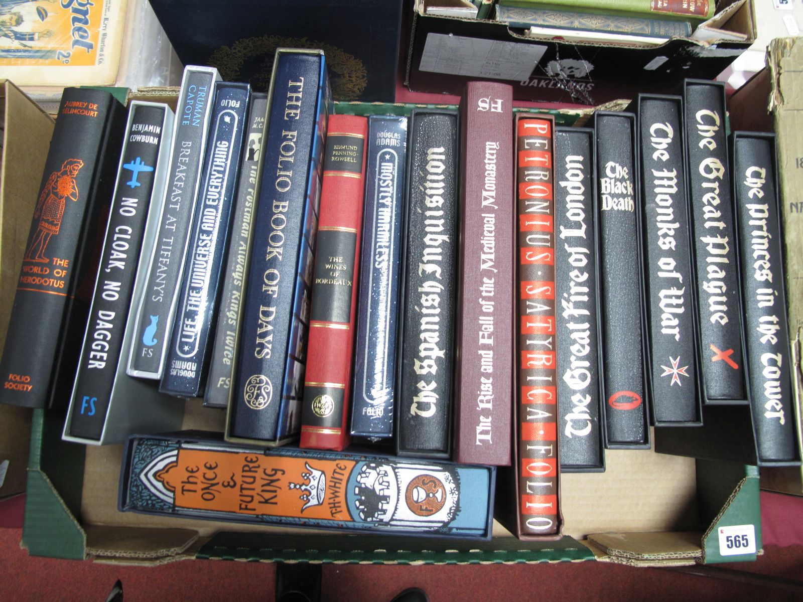 Folio Society Books, The Great Plaque, Mostly Harmless, The Black Death, etc:- One Box