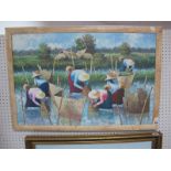 A T. Rittidatch, (Thai School) Study of Five Female Rice Pickers at Work, oil on canvas, 49.5 x