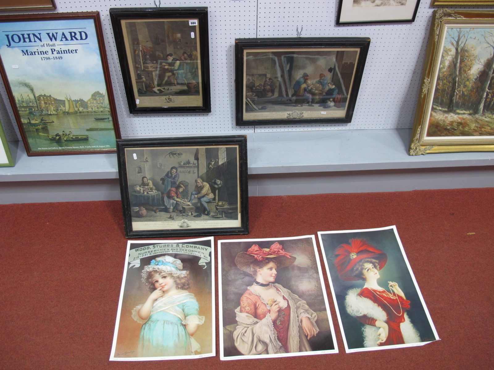 Three XIX Century French Coloured Engravings, after Teniers Interior Scenes. Three reproduction