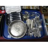 Cased Cake Forks, shell terminated fish knives and forks, other cutlery, card tray, etc:- One Tray