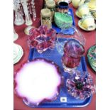 Two Pink Tinted Freeform Glass Bowls, a similar vase and an opaque glass bowl with pink tinted