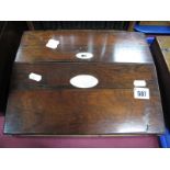 A XIX Century Rosewood Desk Tidy, with mother of pearl escutcheons, opens to reveal inset leather