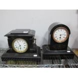 A XIX Century Black Slate Mantel Clock, with twin gilded brass handles, enamel dial, Roman numerals,