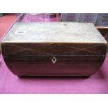 An Early XIX Century Mahogany and Satinwood Inlaid Tea Caddy, of sarcophagus form, raised on bun