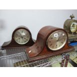 An Edwardian Mahogany Inlaid Napoleon Style Mantel Clock, with an oval shaped silvered dial;