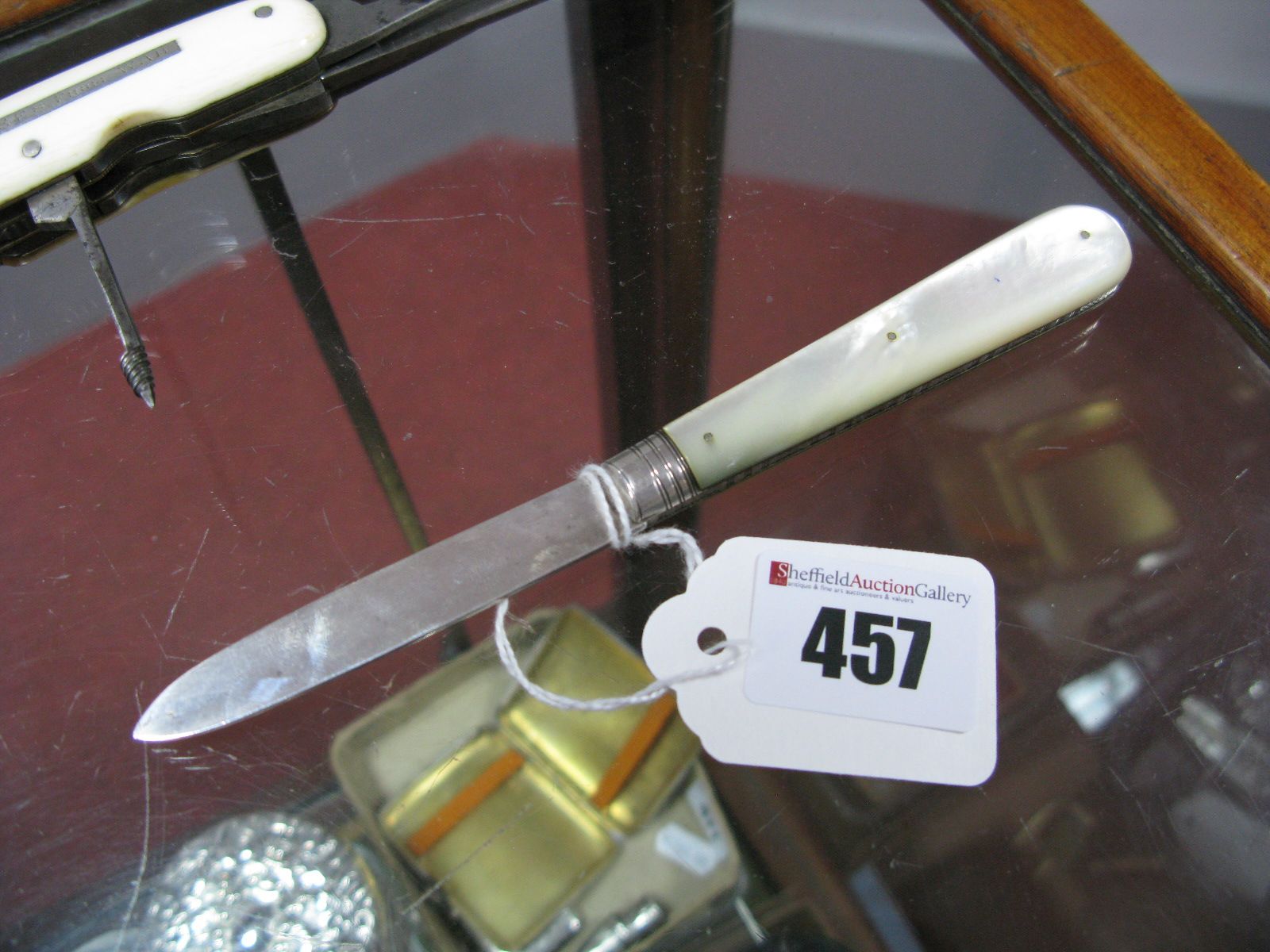 A Hallmarked Silver and Mother of Pearl Folding Fruit Knife, JYC, Sheffield 1886, with monogrammed