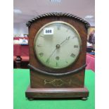 A Regency Mantel Clock, the associated four pillar movement with circular white enamel dial,