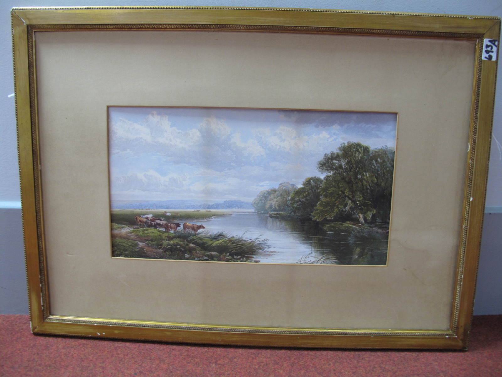 Edmund Morrison, Cattle by a River Bank, print, 25 x 46cm.
