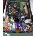 Buttons, yarn, sewing implements, accessories, etc:- One Box