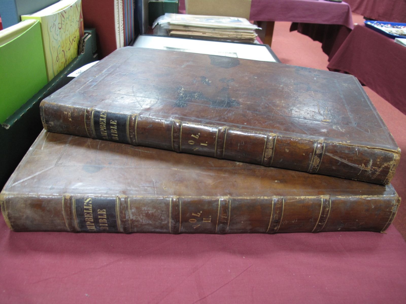 A Campbell's Bible 1813, volumes one and two, leather bound with gilt tooled spines.