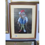 Edwin Cripps, Oil on Paper(?), 'Grotesque Figure with a Crutch', signed and dated 6/83 lower