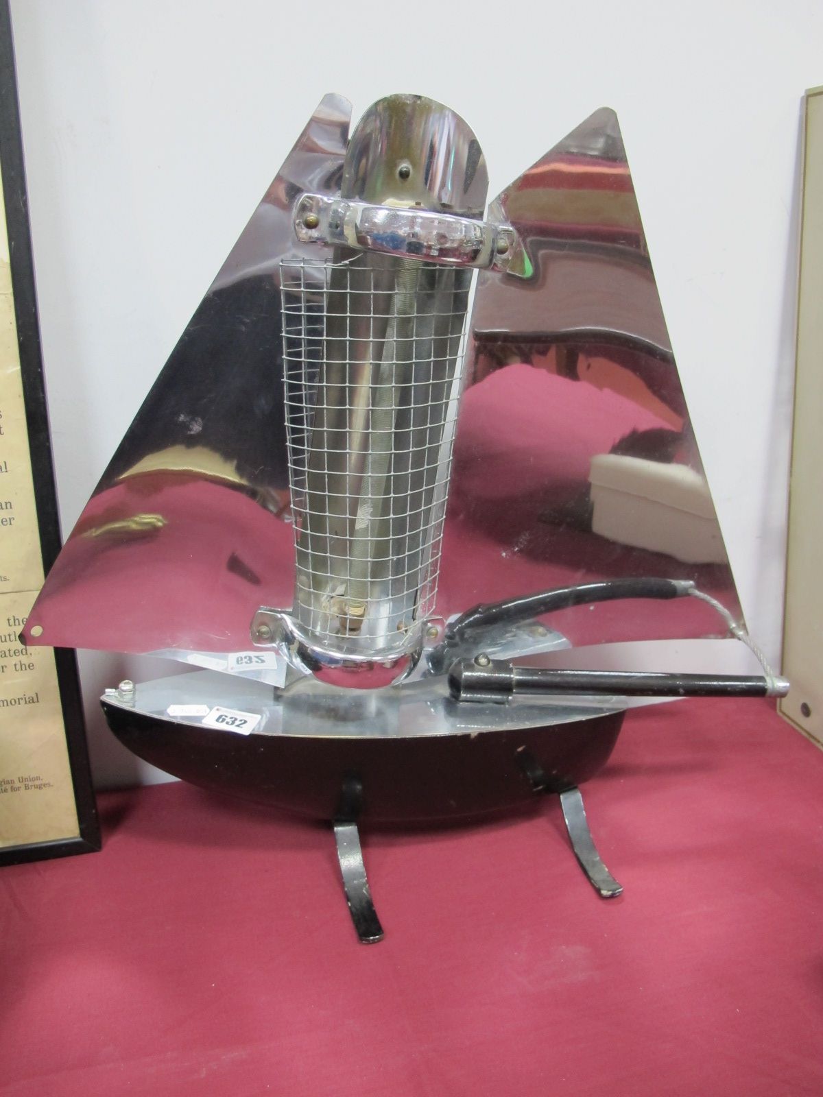 A Mid XX Century Art Deco Chrome Heater, shaped as a yacht, 49cm high.