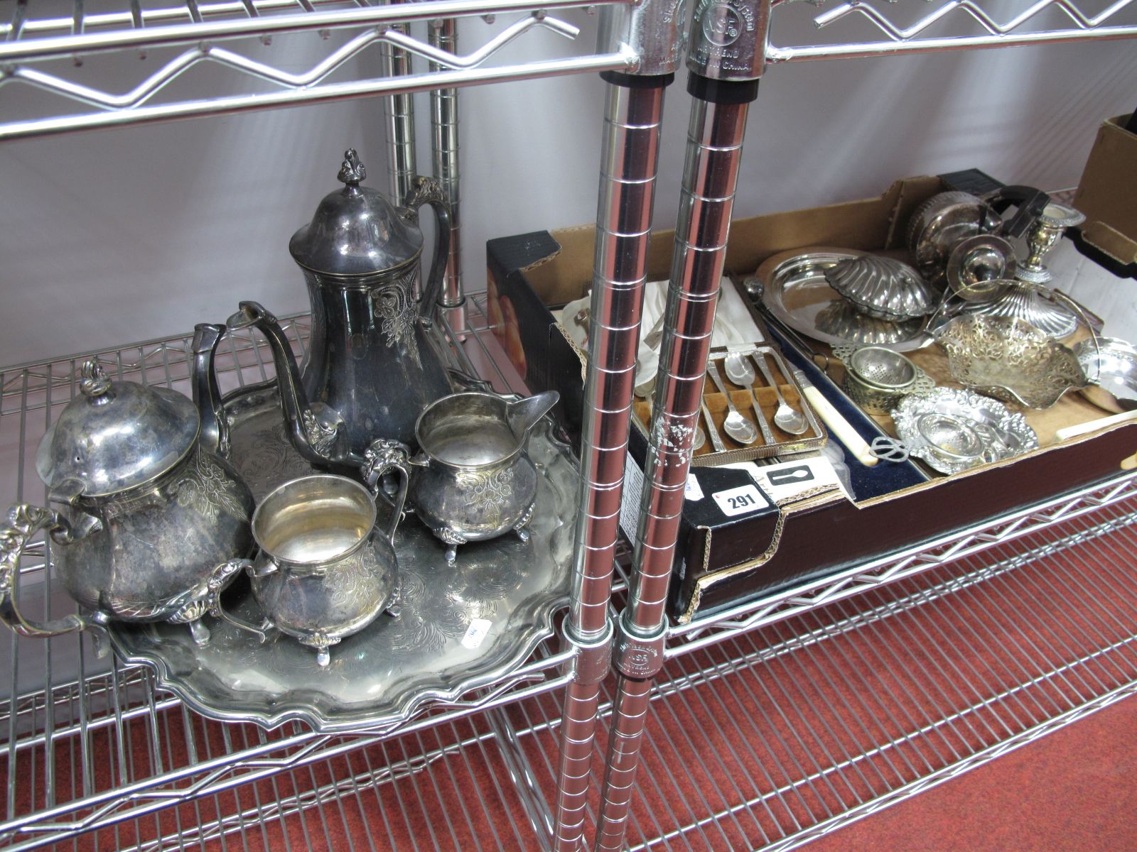 A Mixed Lot of Assorted Plated Ware, including four piece tea set, shaped circular tray,