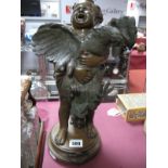 After Adriano Cecioni (1838 - 1886) 'Enfant Au Coq', patinated bronze figure group of a screaming