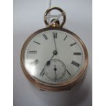 A 9ct Gold cased Openface Pocketwatch, the dial with black Roman numerals and seconds subsidiary