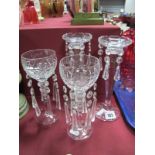 A pair of Lead Crystal Octagonal Candle Lustres, 22cm high; a pair of goblet lustres.