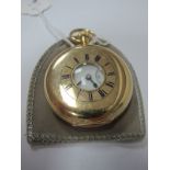 An 18ct Gold Cased Half Pocketwatch, the dial with black Roman numerals and seconds subsidiary dial,