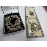 Moonstone Set Pendants, filigree necklace, of stylised flowerhead design, circular pendant, with