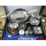 Assorted Plated Ware, including bottle coaster, teapot, spoons, pedestal bowl, photograph frame,