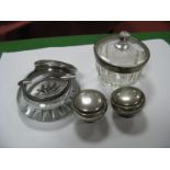 A Clear Glass Ashtray, with plain collar stamped "916/000"; together with a glass trinket/tidy jar